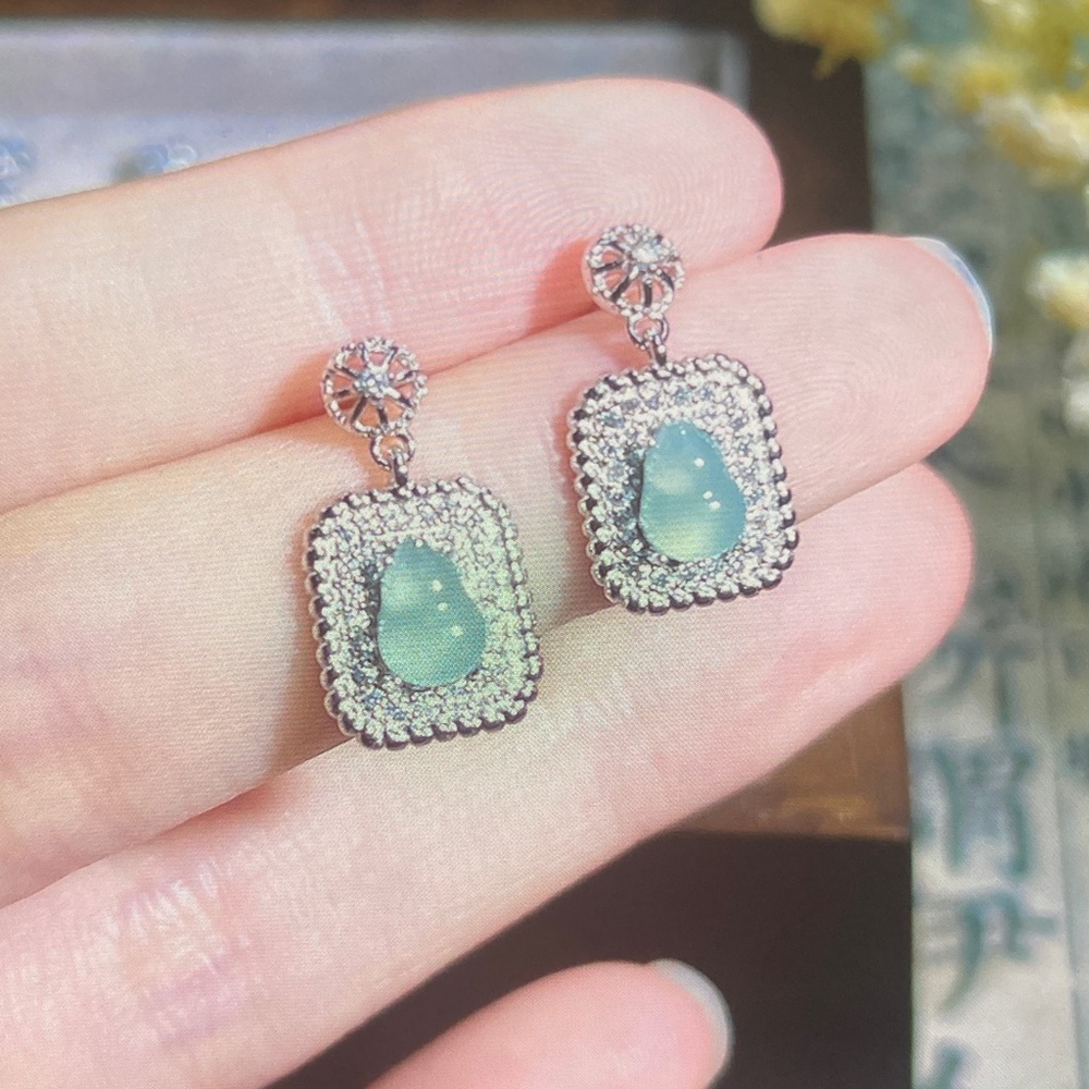 Silver and Green Gemstone Earrings
